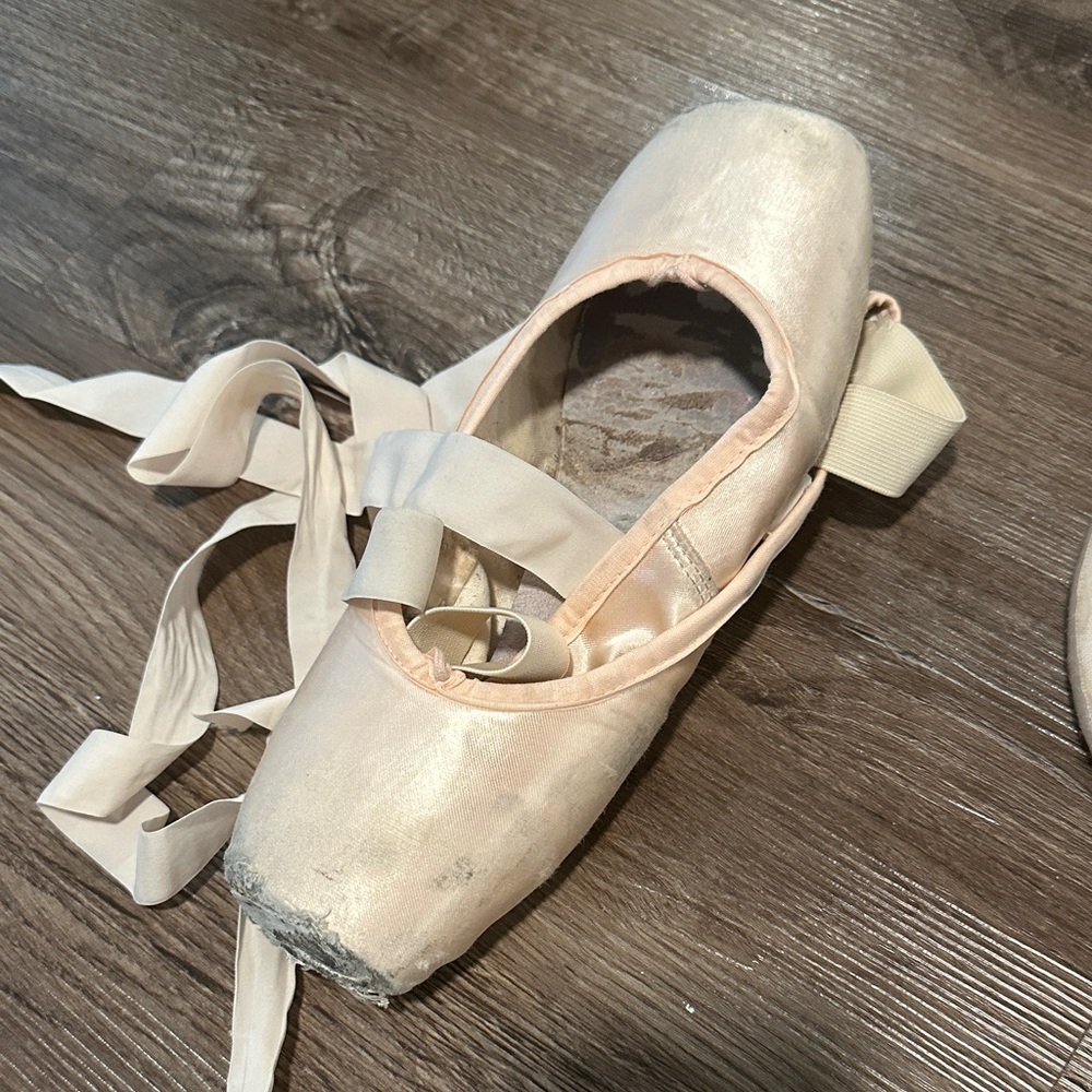 Freshly thoroughly worn pair of pointe shoes